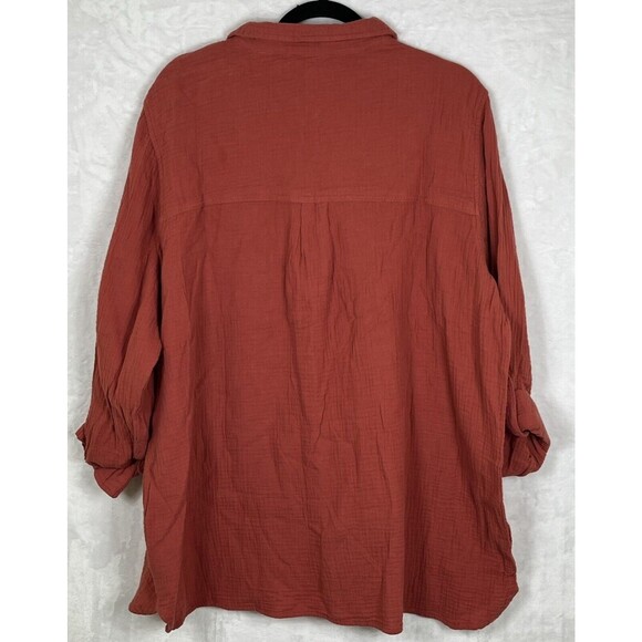 Anne Klein Jeans Lucille Blouse Button Front Roll Tab Sleeve Red Size XXL NWOT - Picture 6 of 6